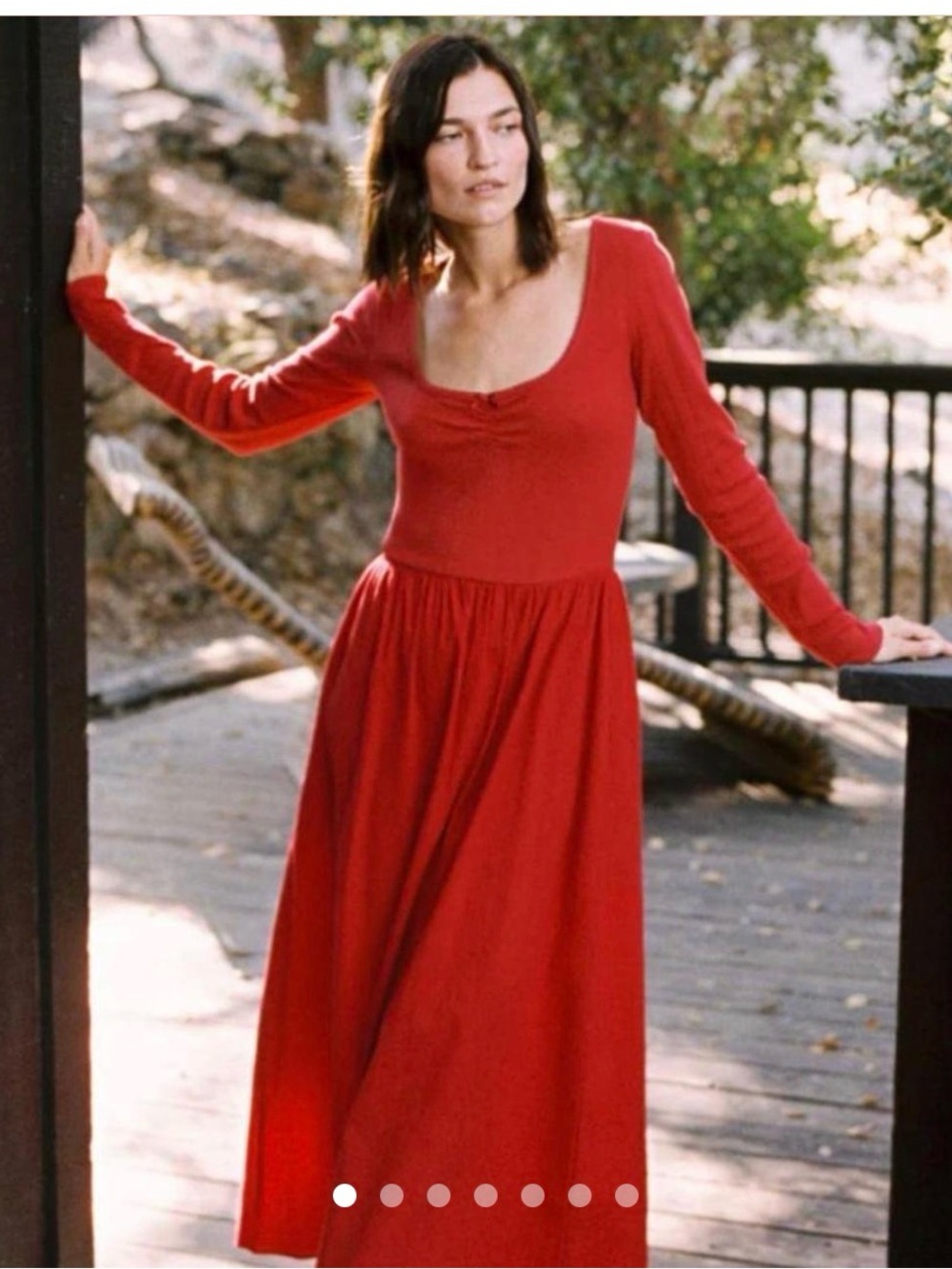 Christy Dawn Red Scoop-Neck Long Sleeve Maxi Dress